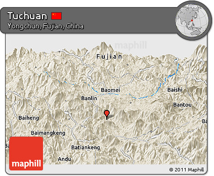 Shaded Relief Panoramic Map of Tuchuan