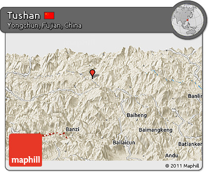 Shaded Relief Panoramic Map of Tushan