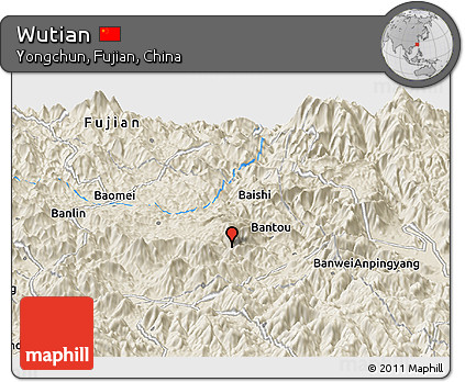 Shaded Relief Panoramic Map of Wutian