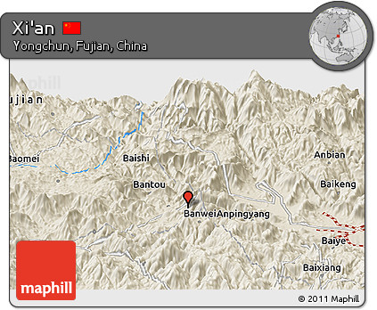Shaded Relief Panoramic Map of Xi'an