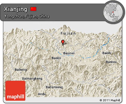 Shaded Relief Panoramic Map of Xianjing
