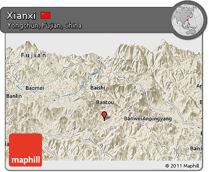 Shaded Relief Panoramic Map of Xianxi
