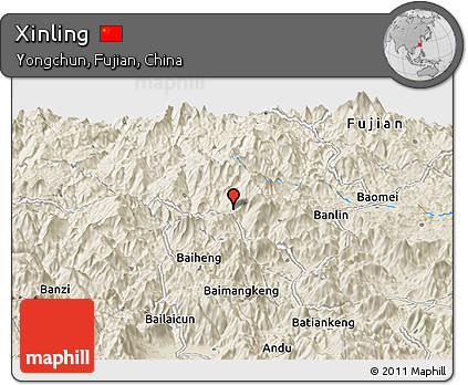 Shaded Relief Panoramic Map of Xinling