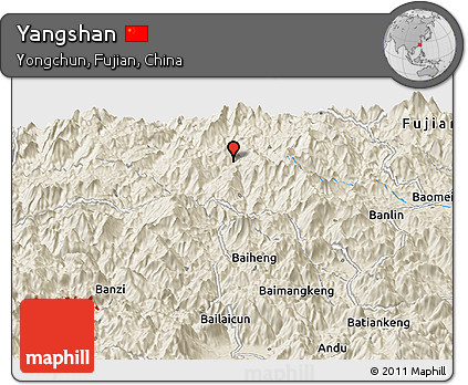 Shaded Relief Panoramic Map of Yangshan