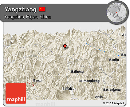 Shaded Relief Panoramic Map of Yangzhong