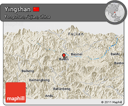 Shaded Relief Panoramic Map of Yingshan