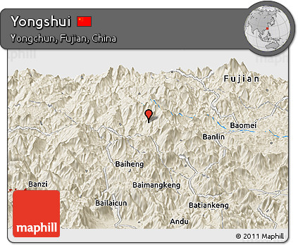 Shaded Relief Panoramic Map of Yongshui