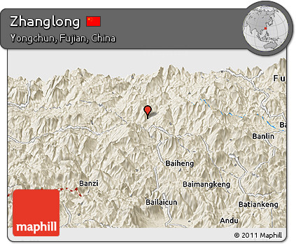 Shaded Relief Panoramic Map of Zhanglong