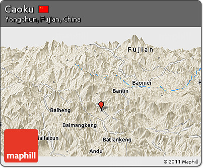 Shaded Relief Panoramic Map of Caoku