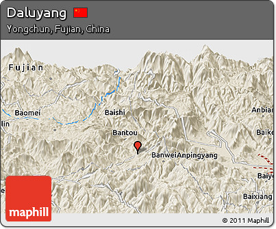 Shaded Relief Panoramic Map of Daluyang