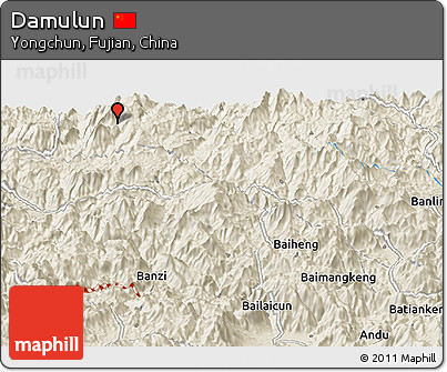 Shaded Relief Panoramic Map of Damulun