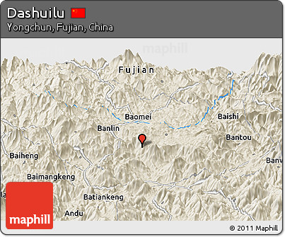 Shaded Relief Panoramic Map of Dashuilu
