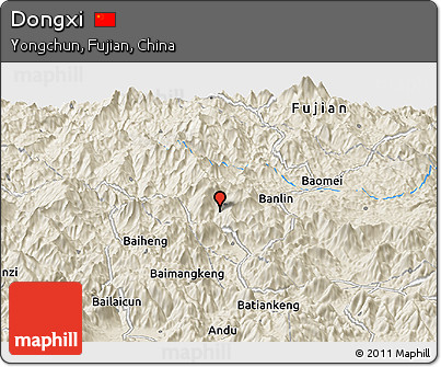 Shaded Relief Panoramic Map of Dongxi
