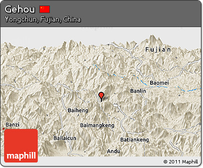 Shaded Relief Panoramic Map of Gehou