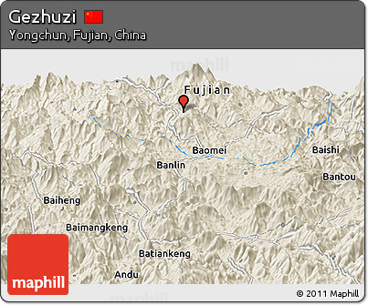 Shaded Relief Panoramic Map of Gezhuzi