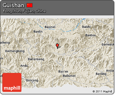 Shaded Relief Panoramic Map of Guishan