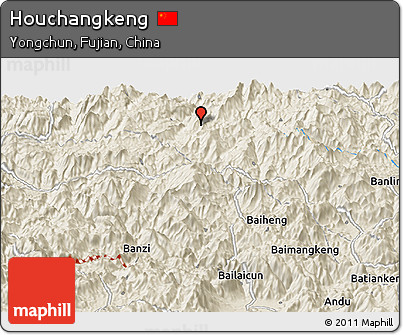Shaded Relief Panoramic Map of Houchangkeng