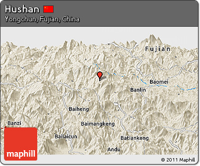Shaded Relief Panoramic Map of Hushan