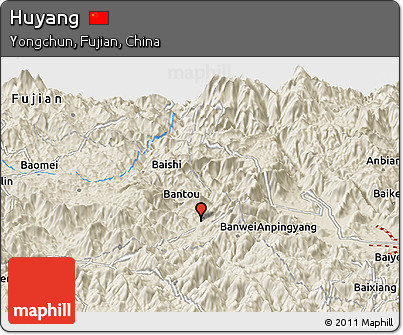 Shaded Relief Panoramic Map of Huyang