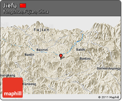 Shaded Relief Panoramic Map of Jiefu