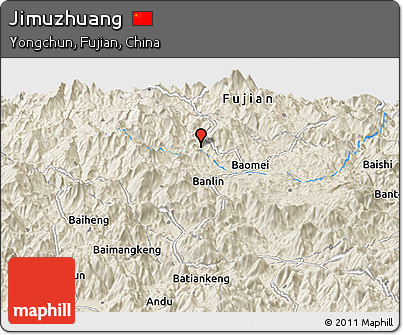 Shaded Relief Panoramic Map of Jimuzhuang