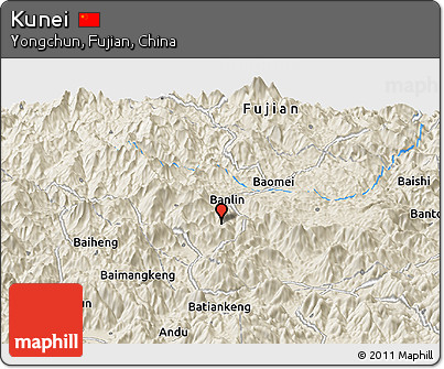 Shaded Relief Panoramic Map of Kunei