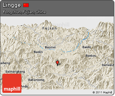 Shaded Relief Panoramic Map of Lingge