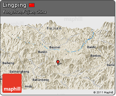 Shaded Relief Panoramic Map of Lingping