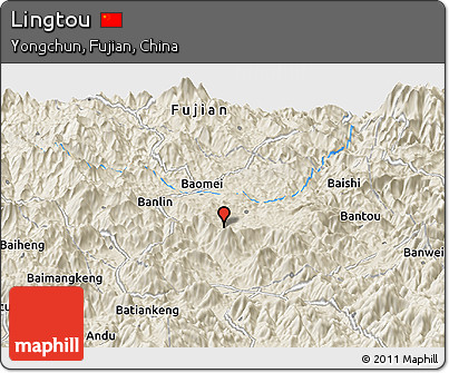 Shaded Relief Panoramic Map of Lingtou