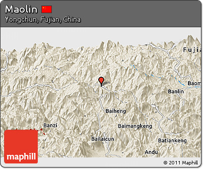 Shaded Relief Panoramic Map of Maolin
