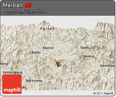 Shaded Relief Panoramic Map of Meiban