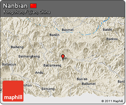 Shaded Relief Panoramic Map of Nanbian