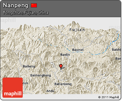 Shaded Relief Panoramic Map of Nanpeng
