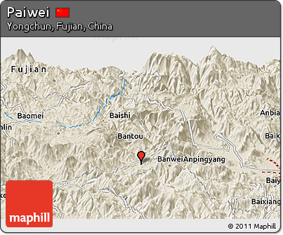 Shaded Relief Panoramic Map of Paiwei
