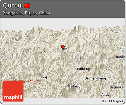Shaded Relief Panoramic Map of Qutou