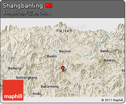 Shaded Relief Panoramic Map of Shangbanling
