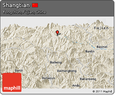 Shaded Relief Panoramic Map of Shangtian