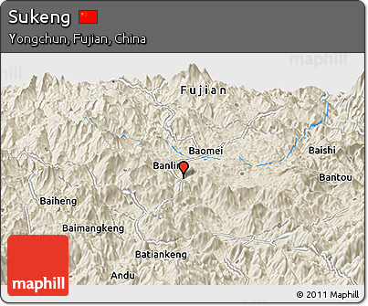Shaded Relief Panoramic Map of Sukeng