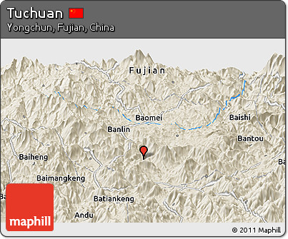 Shaded Relief Panoramic Map of Tuchuan
