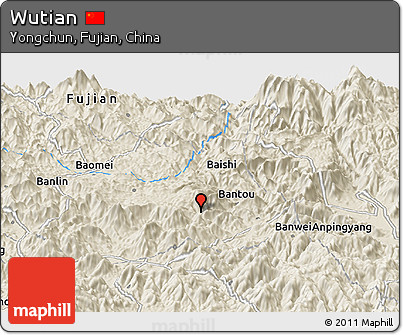 Shaded Relief Panoramic Map of Wutian