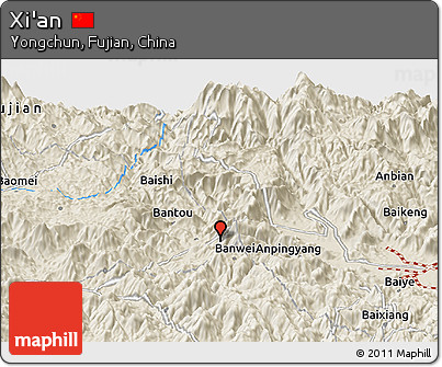 Shaded Relief Panoramic Map of Xi'an