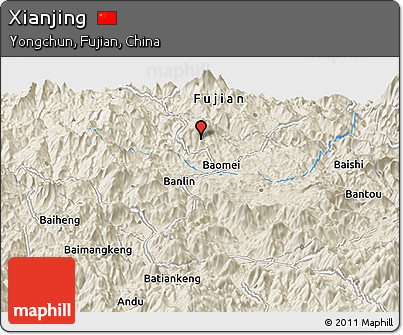 Shaded Relief Panoramic Map of Xianjing