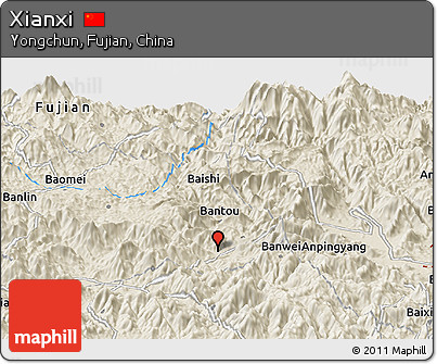 Shaded Relief Panoramic Map of Xianxi