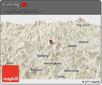 Shaded Relief Panoramic Map of Xinling