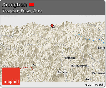 Shaded Relief Panoramic Map of Xiongtian