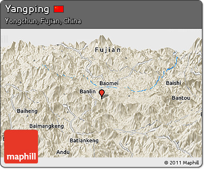 Shaded Relief Panoramic Map of Yangping