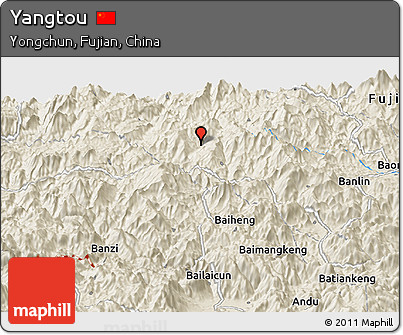 Shaded Relief Panoramic Map of Yangtou