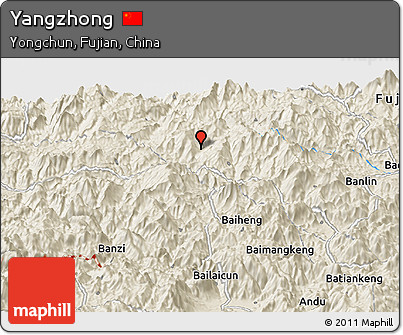 Shaded Relief Panoramic Map of Yangzhong