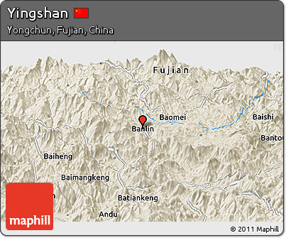 Shaded Relief Panoramic Map of Yingshan