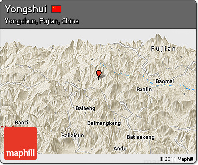 Shaded Relief Panoramic Map of Yongshui